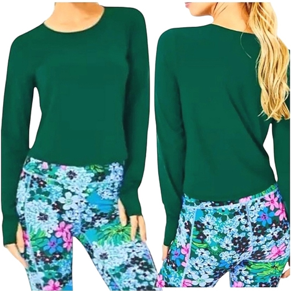 NEW Lilly Pulitzer UPF 50+ Luxletic Emerie Active Long Sleeve Tee Evergreen L